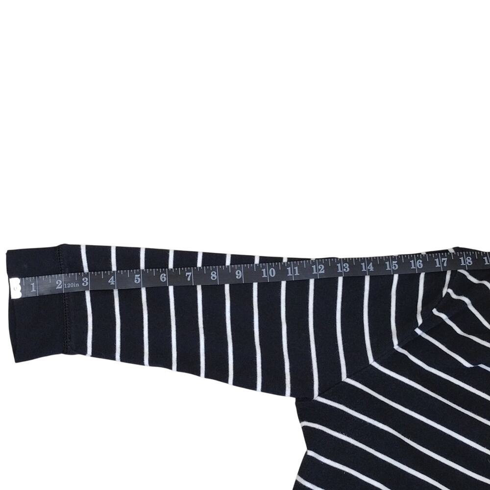 American Living Top Women’s XL Black White Striped Henley 3/4 Sleeve Cotton - Picture 8 of 8